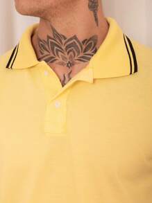 Lucky Star Modas Men's Striped Polo Shirt Piquet Knit - Yellow - View 5