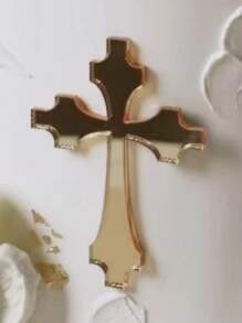 2 件基督教十字架形亚克力蛋糕装饰，上帝保佑蛋糕插旗，派对烘焙用品， - 金色 - 查看 3