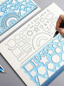 3pcs/Set Ruler Set - Includes 20cm Flexible Drawing Ruler, Transparent Template Ruler, And Multi-Purpose Ruler, Random Color Gear Design, Suitable For Handwritten Posters Back To School