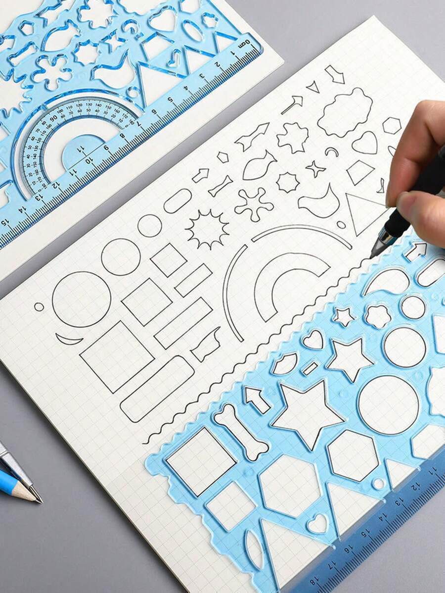 3pcs/Set Ruler Set - Includes 20cm Flexible Drawing Ruler, Transparent Template Ruler, And Multi-Purpose Ruler, Random Color Gear Design, Suitable For Handwritten Posters Back To School