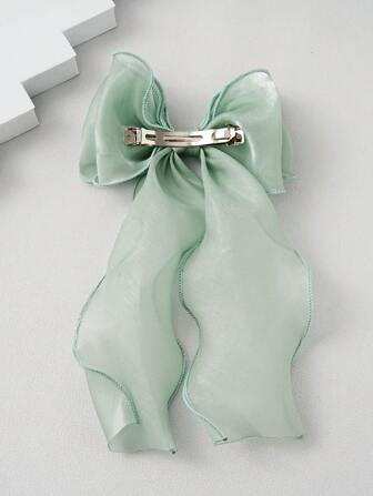 Fairy White Mesh Ribbon Bowknot Hair Clip For Girl, Large Size Hairpin Hair Accessory For Back Head