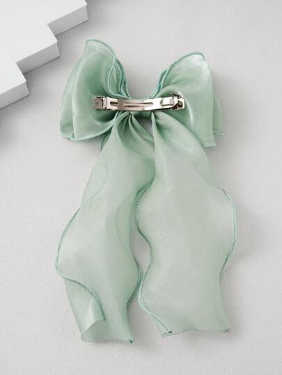 Fairy White Mesh Ribbon Bowknot Hair Clip For Girl, Large Size Hairpin Hair Accessory For Back Head