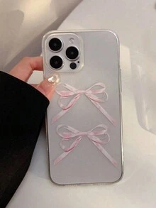 带手机吊饰粉色蝴蝶结挂绳彩绘透明手机壳，兼容iPhone 11 12 13 14 15系列、三星S24U S23U S22U A55 A54 A35等。 - 無色 - 查看 3
