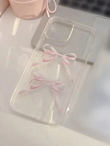 带手机吊饰粉色蝴蝶结挂绳彩绘透明手机壳，兼容iPhone 11 12 13 14 15系列、三星S24U S23U S22U A55 A54 A35等。 - 無色 - 查看 5