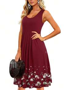 GOOTUCH Women's Summer Floral Print Pleated Casual Tank Dress