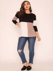 Black White Pink Mint Color Block 3/4 Sleeve Top Shirt Blouse | S-3X - Beige - View 5