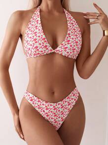 Women 2pcs Dopamine Colorful Bikini Set, High Waist Ruched Swimwear For Taking Photos - Red - View 4