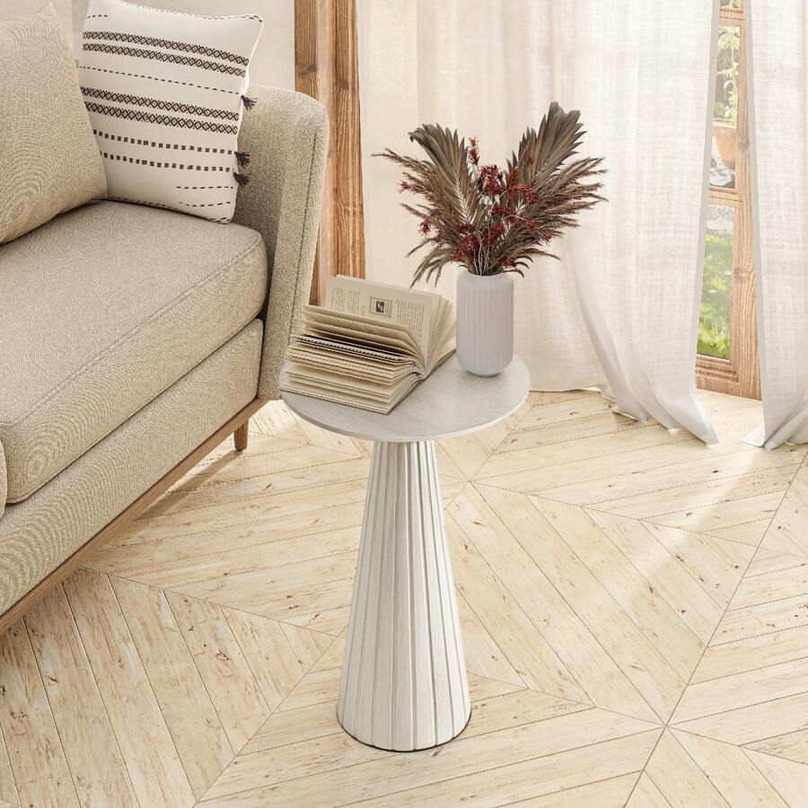 COZAYH Small Pedestal End Table Round Farmhouse Martini Table Wood Plant Stand Rustic Drink Table For Small Space Living Room, Walnut, Black, White - 凹槽錐體底座 白色 - 查看 1