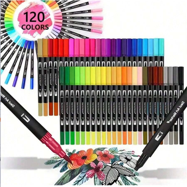 Juego de 48 rotuladores de acuarela para decoración navideña, con punta fina a doble cara para caligrafía y suministros artísticos, juguete para garabatear para niños, de vuelta a la escuela
