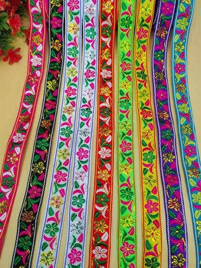 Rollo de 1m o 6.5m de cinta metálica dorada/plateada de 2.2cm de ancho con diseño floral jacquard, cinta de estilo bohemio para decoración de ropa, bolsas, al por mayor y menor