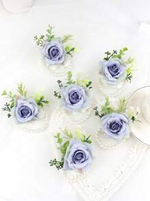 6pcs/1pc Wrist Corsage For Bride Bridesmaids Wedding, Artificial Silk Rose And Faux Pearls Romantic Wrist Corsage For Women Mother Wedding Prom Party Bridal Shower Decoration Wedding Gift Valentine's Day