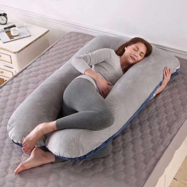 ANTSAY Almohada de Embarazo, Almohada de Maternidad en Forma de U, con Funda Extraíble Terciopelo, para Apoyo de Cuerpo Completo, Almohada para Dormir para Mujeres Embarazadas