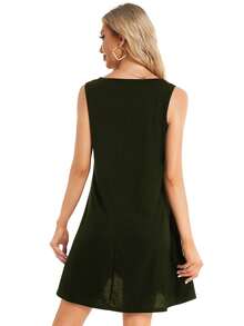 Vestido de Verano Casual para Mujer Sin Mangas con Bolsillos, Casual y Transpirable, de Playa - Verde militar - Ver 4