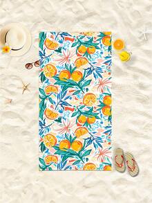橙色熱帶水果塗鴉沙灘毛巾，高吸水性柔軟超細纖維沐浴巾男女適用，夏季必備沙灘毛巾 - 彩色 - 查看 1