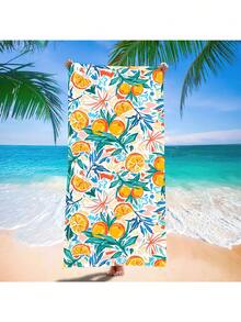 橙色熱帶水果塗鴉沙灘毛巾，高吸水性柔軟超細纖維沐浴巾男女適用，夏季必備沙灘毛巾 - 彩色 - 查看 8