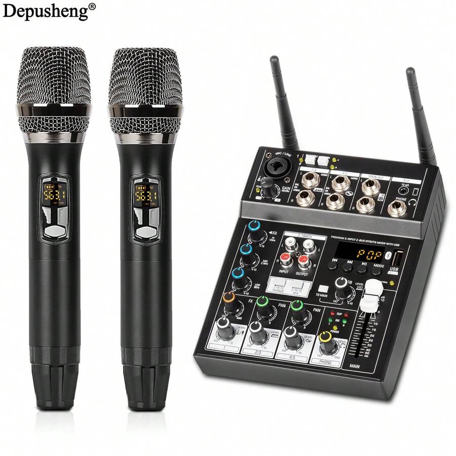 Depusheng UF4-M Studio Audio Sound Mixer Board - 4 Channel Compatible Professional Portable DJ Mixing Console Mixing Boards For Studio Recording Singing - 黑色 - 查看 1