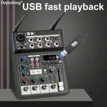 Depusheng UF4-M Studio Audio Sound Mixer Board - 4 Channel Compatible Professional Portable DJ Mixing Console Mixing Boards For Studio Recording Singing - 黑色 - 查看 7