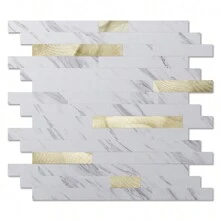 Art3d 10pcs 13.4"X11.85" Peel And Stick Kitchen Backsplash Tile,Easy DIY Vinyl Stick On Wall Tile Sticker For Home Decor,Wall Decor,Renovation Stickers Peel Wall Panels,Wall Paper, Wallpapers,Spring Decoration Items Refesh Your Home,Rama Decoration Stickers - Đá phiến trắng đính vàng - Xem 2