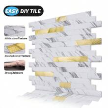 Art3d 10pcs 13.4"X11.85" Peel And Stick Kitchen Backsplash Tile,Easy DIY Vinyl Stick On Wall Tile Sticker For Home Decor,Wall Decor,Renovation Stickers Peel Wall Panels,Wall Paper, Wallpapers,Spring Decoration Items Refesh Your Home,Rama Decoration Stickers - Đá phiến trắng đính vàng - Xem 5