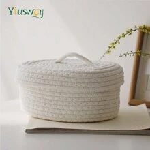 Yiuswoy 1 peça Caixa de Armazenamento à Prova de Poeira com Tampa, Cesta de Armazenamento Trançada Minimalista para Organização de Celulares, Cosméticos, Chaves, Controles Remotos, Lanches, Trabalhos Manuais. Adequado para Banheiro, Sala de Estar, Quarto, Escritório, Dormitório, Decoração de Casa