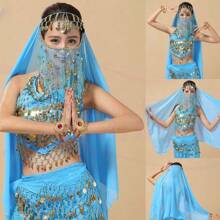1pc Sequined Mesh Veil For Belly Dance Performance, Face Covering Scarf, Face Mask