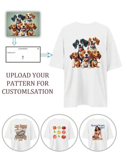 Custom Gift T-Shirt - Add Your Own Photos (Family, Selfie, Pet, Friends) To Design Your Personalized Printed T-Shirt. Suitable For Logo, Business, Wedding, Party, Birthday, Halloween, Christmas, Anniversary, Valentine's Day, Thanksgiving, New Year Patterns Dawg, Kitties, Ornamental Stylish, Fashion, Hipster, Contracted, Cozy, Easy Costume, Modest Fashion