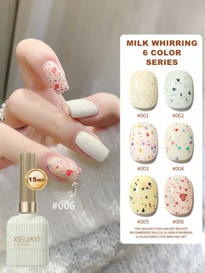 XEIJAYI 1瓶15毫升牛奶漩涡6色凝胶指甲油，适合夏季美甲沙龙美甲装饰，可配合UV/LED灯卸除，适合女孩美甲。