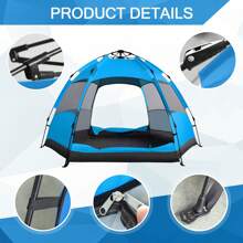 Automatic Quick Opening Tent Instant Pop Up 3-4 Person Automatic Tent Waterproof Sunshade Picnic Tent Outdoor Camping Hiking Tent - 藍色 - 查看 6