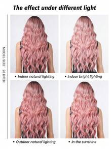 长卷发假发，带刘海，编织合成纤维，逼真头皮效果，适合日常佩戴 - 漸層粉紅色 - 查看 9