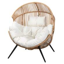JAMFLY Egg Chair Outdoor Wicker Patio Chair, Oversized Lounger Chair With Cushion Egg Basket Chair For Indoor Living Room Bedroom Outside Patio Backyard Balcony - White - View 7