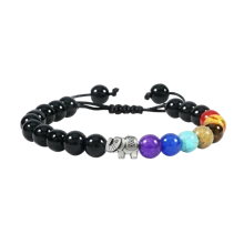 魅力大象吊墜手鍊，串珠手編手鍊，黑白天然石首飾男女禮物 - 彩色 - 查看 21