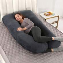 ANTSAY Almohada de Embarazo, Almohada de Maternidad en Forma de U, con Funda Extraíble Terciopelo, para Apoyo de Cuerpo Completo, Almohada para Dormir para Mujeres Embarazadas - Negro - Ver 1