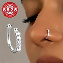 1入式波西米亞風格假鼻環，925純銀鑲嵌立方氧化鋯，無需穿孔，時尚嘻哈配飾 - 彩色 - 查看 1