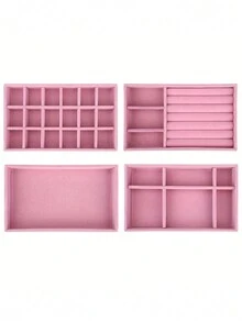 4-Piece Set/1-Piece Set, Pink Jewelry Tray, Jewelry Storage Box, Beauty Makeup Storage Box, Beauty Makeup Storage Tray, Ring Storage Box, Ring Storage Tray, Necklace Storage Box, Suitable Gifts For Ladies, Jewelry Organizer - Multicolor - View 8