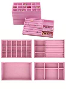 4-Piece Set/1-Piece Set, Pink Jewelry Tray, Jewelry Storage Box, Beauty Makeup Storage Box, Beauty Makeup Storage Tray, Ring Storage Box, Ring Storage Tray, Necklace Storage Box, Suitable Gifts For Ladies, Jewelry Organizer - Multicolor - View 10