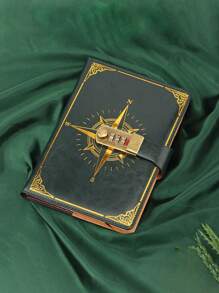 1 Sổ Tay Họa Tiết La Bàn, A5 Vintage Khóa Mật Khẩu Sổ Tay Nhật Bản Và Hàn Quốc Sinh Viên Đơn Giản Viết Nhật Ký Sáng Tạo - Nhiều màu - Xem 3