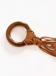 Plus Size Woven Belt, Women's Bohemian Style Woven Belt, Vintage Wax Rope Handmade Wooden Ring Hollow Woven Belt, Black, Camel, Khaki Woven Belt, Suitable For Outdoor Dresses - Multicolor - View 10