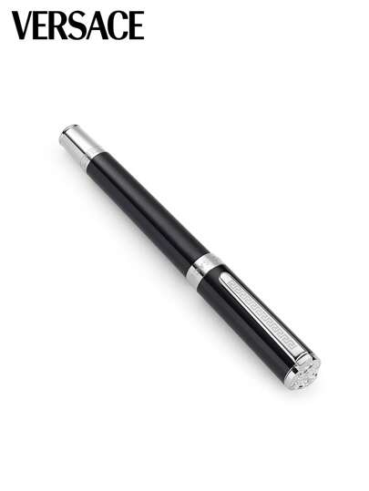 Versace Olympia Ballpoint Pen With Fine Tip,Twist Mechanism With Greca And Medusa Engraved,Stainless Steel,Silver/BlackVR8010014