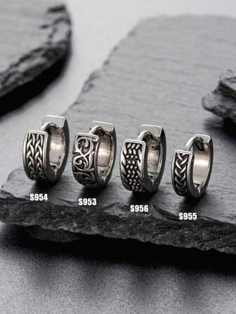 1 pieza Pendientes de aro creativos minimalistas clásicos de acero inoxidable unisex, estilo de moda europeo y americano hip-hop