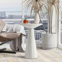 COZAYH Small Pedestal End Table Round Farmhouse Martini Table Wood Plant Stand Rustic Drink Table For Small Space Living Room, Walnut, Black, White - 凹槽錐體底座 白色 - 查看 8