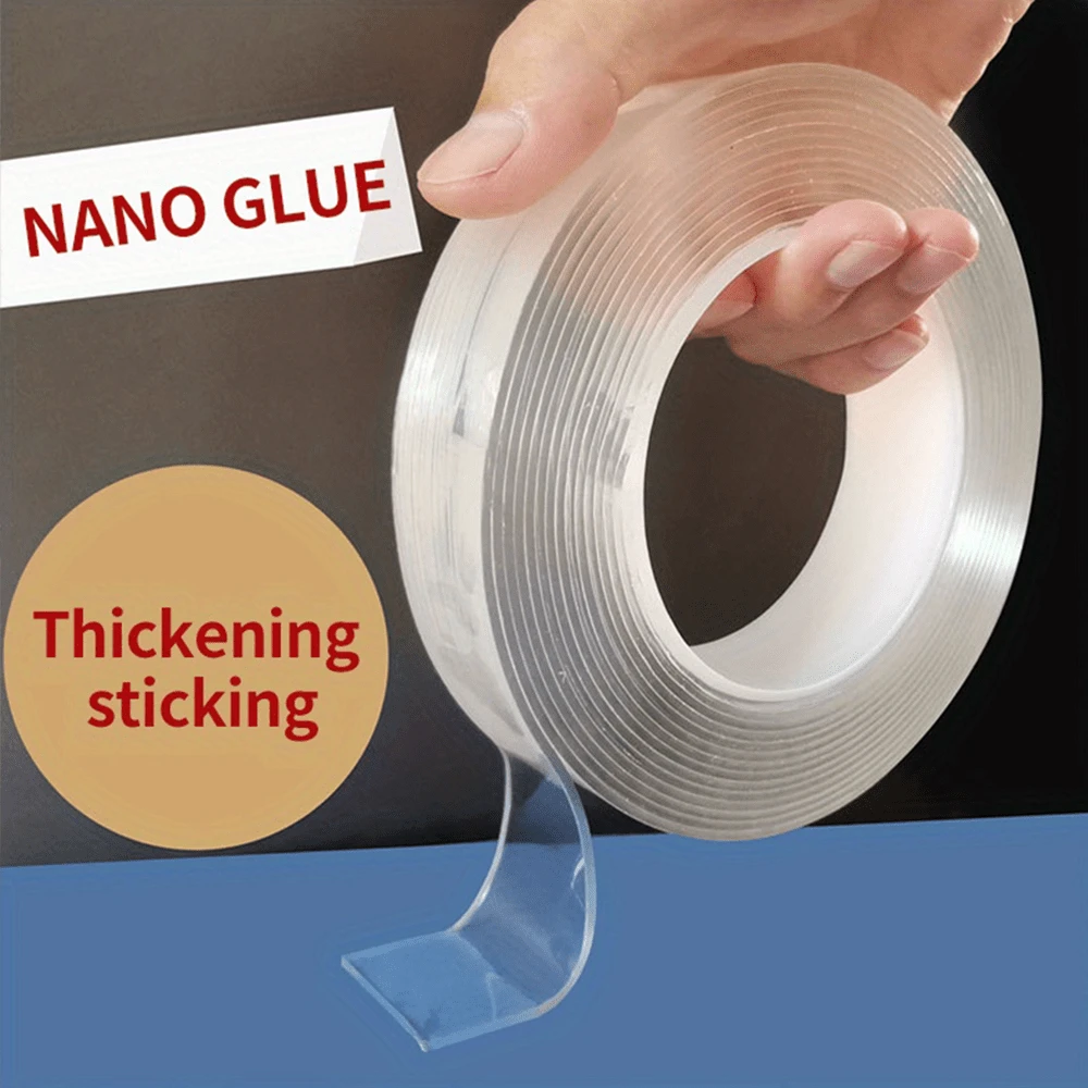 1/3/5m Cinta adhesiva doble cara nano, cinta adhesiva impermeable adecuada para baño, cocina, fregadero, grifo, pegatina de gel - transparente - Ver 1