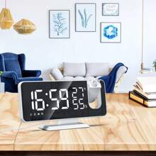 Projection Alarm Clock, Radio Alarm Clock Digital Alarm Clock With FM Radio, 7" LED Mirror Screen, Dual Alarm With USB Port, 4 Projection Brightness, 180 ° Flip Display And 12 / 24Hr - Silver - View 10