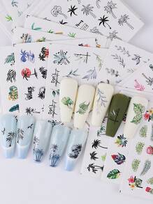 24 Stücke/Packung Sommer Nagelkunst Aufkleber mit grünem Blatt, Kokospalme und Palme Design, tropische Schieber Nagel Aufkleber, Wassertransfer Aufkleber für Nagelkunst Dekoration Maniküre Zubehör