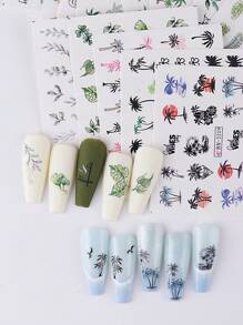 24 Stücke/Packung Sommer Nagelkunst Aufkleber mit grünem Blatt, Kokospalme und Palme Design, tropische Schieber Nagel Aufkleber, Wassertransfer Aufkleber für Nagelkunst Dekoration Maniküre Zubehör