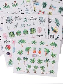 24 Stücke/Packung Sommer Nagelkunst Aufkleber mit grünem Blatt, Kokospalme und Palme Design, tropische Schieber Nagel Aufkleber, Wassertransfer Aufkleber für Nagelkunst Dekoration Maniküre Zubehör