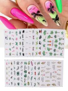 24 Stücke/Packung Sommer Nagelkunst Aufkleber mit grünem Blatt, Kokospalme und Palme Design, tropische Schieber Nagel Aufkleber, Wassertransfer Aufkleber für Nagelkunst Dekoration Maniküre Zubehör