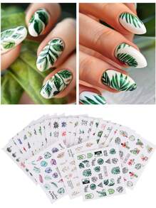 24 Stücke/Packung Sommer Nagelkunst Aufkleber mit grünem Blatt, Kokospalme und Palme Design, tropische Schieber Nagel Aufkleber, Wassertransfer Aufkleber für Nagelkunst Dekoration Maniküre Zubehör