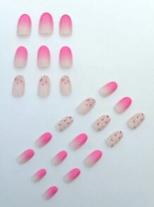 24入組中號橢圓形花朵蒲公英渐層滿足式貼片假指甲，女孩女人美甲用品，適用於日常、辦公、節日、約會、派對增強指尖魅力 - 彩色 - 查看 2