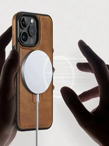 手机支架复古 PU 皮革磁性手机壳适用于 16 15 14 Plus 13 12 Pro Max - 带隐形指环支架支持无线充电防水防震防摔防刮 - 棕色 - 查看 5