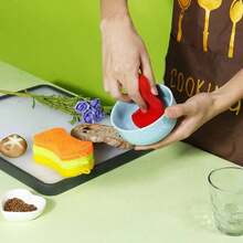 1个随机洗碗刷，多用途清洁刷，洗碗刷，家用厨房锅具清洁刷，洗碗海绵，清洁布 - 多色 - 查看 3